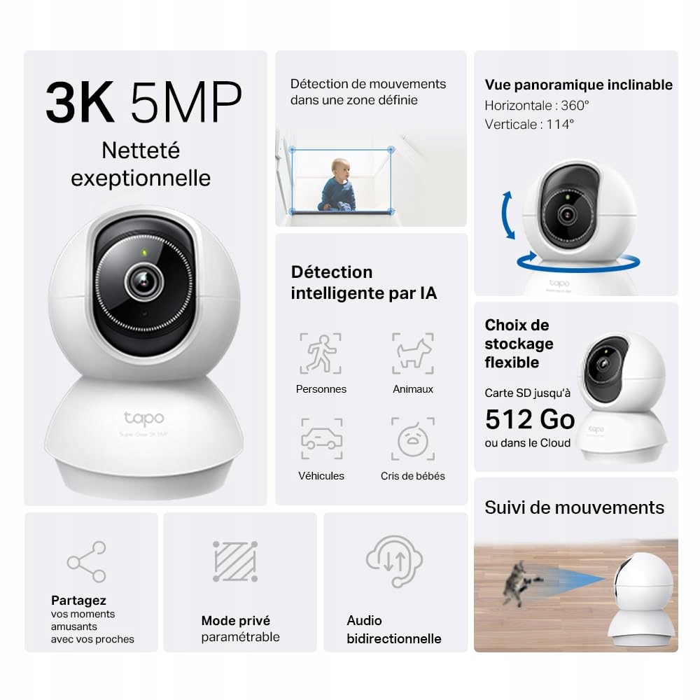 TAPO C230 3K 5MP 360° WiFi Kamera AI Nocny Tryb Audio Alexa — miniatura 2