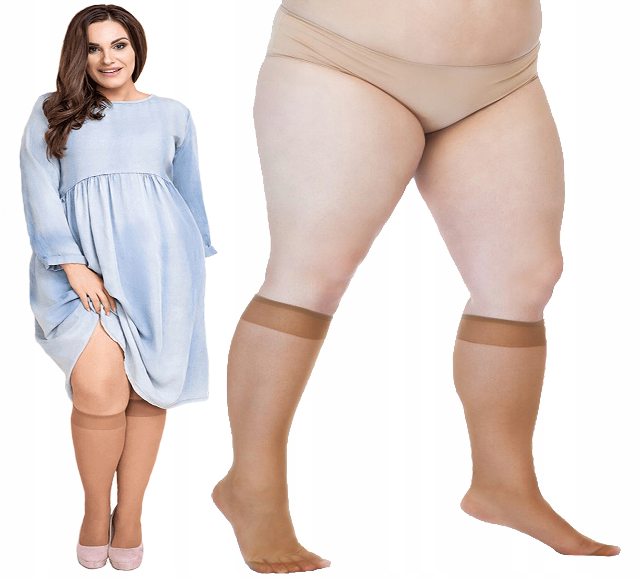 

Podkolanówki bez uciskowe, średni beż, Lida size+