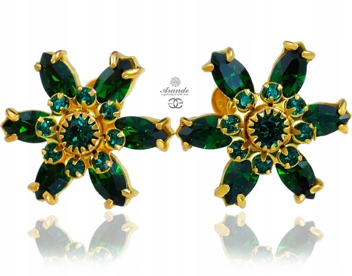 Krásné krystaly Náušnice Emerald Azure Gold