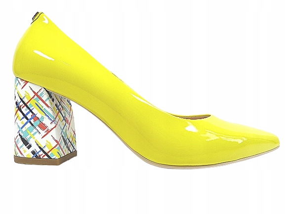 Žluté lodičky na podpatku kožené, stabilní Sala 38