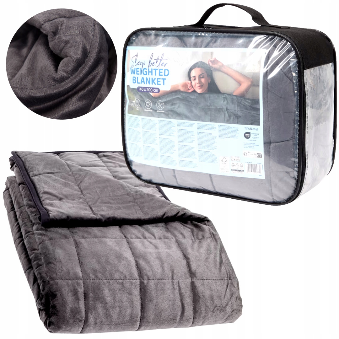 Szary Obciążeniowy Koc 140x200 kołdra obciążeniowa 200x140 relaksacyjny 7kg