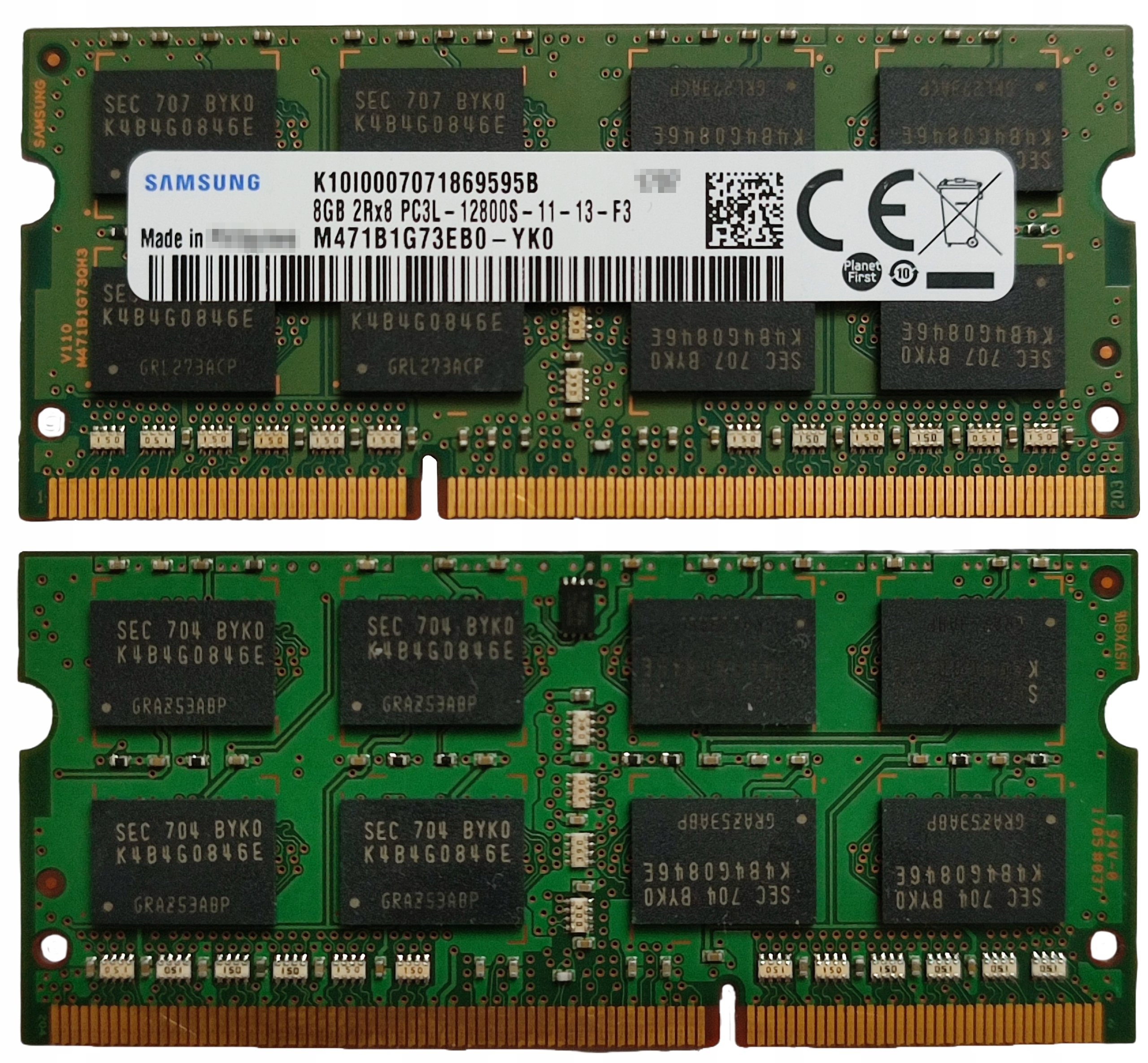 (n) 8GB 1*8GB Samsung DDR3L 1600MHz 1,35V M471B1G73EB0-YK0