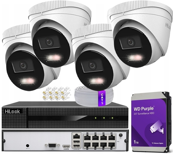 Monitorovací sada 4 kamer Ip 4MPx Hikvision Venkovní rekordér 8xPoE