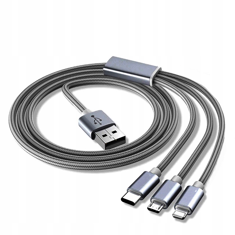 KABEL USB 3W1 ŁADOWARKA do IPHONE microUSB USB C