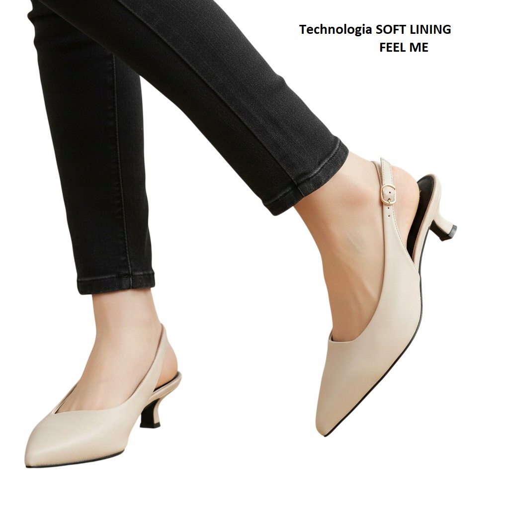 Boty slingback béžové kožené nízký podpatek, elegantní, velikost 39