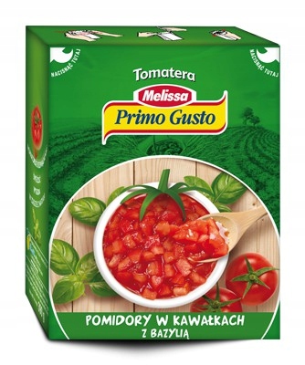 Levně Primo Gusto Rajčata krájená bez slupky s bazalkou 390 g