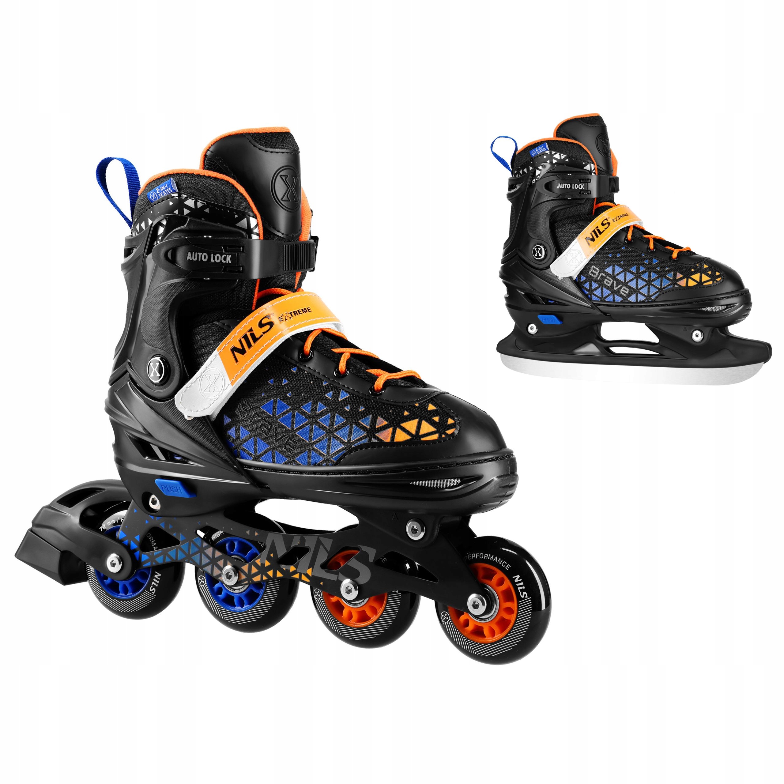 Łyżworolki 2w1 regulowane L 39-43 niebieskie kauczuk ABEC7 Nils Extreme