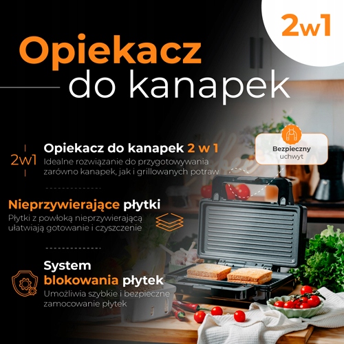 Opiekacz do Kanapek 2 w 1 Adler AD 3073 Grill Kontaktowy 1400W