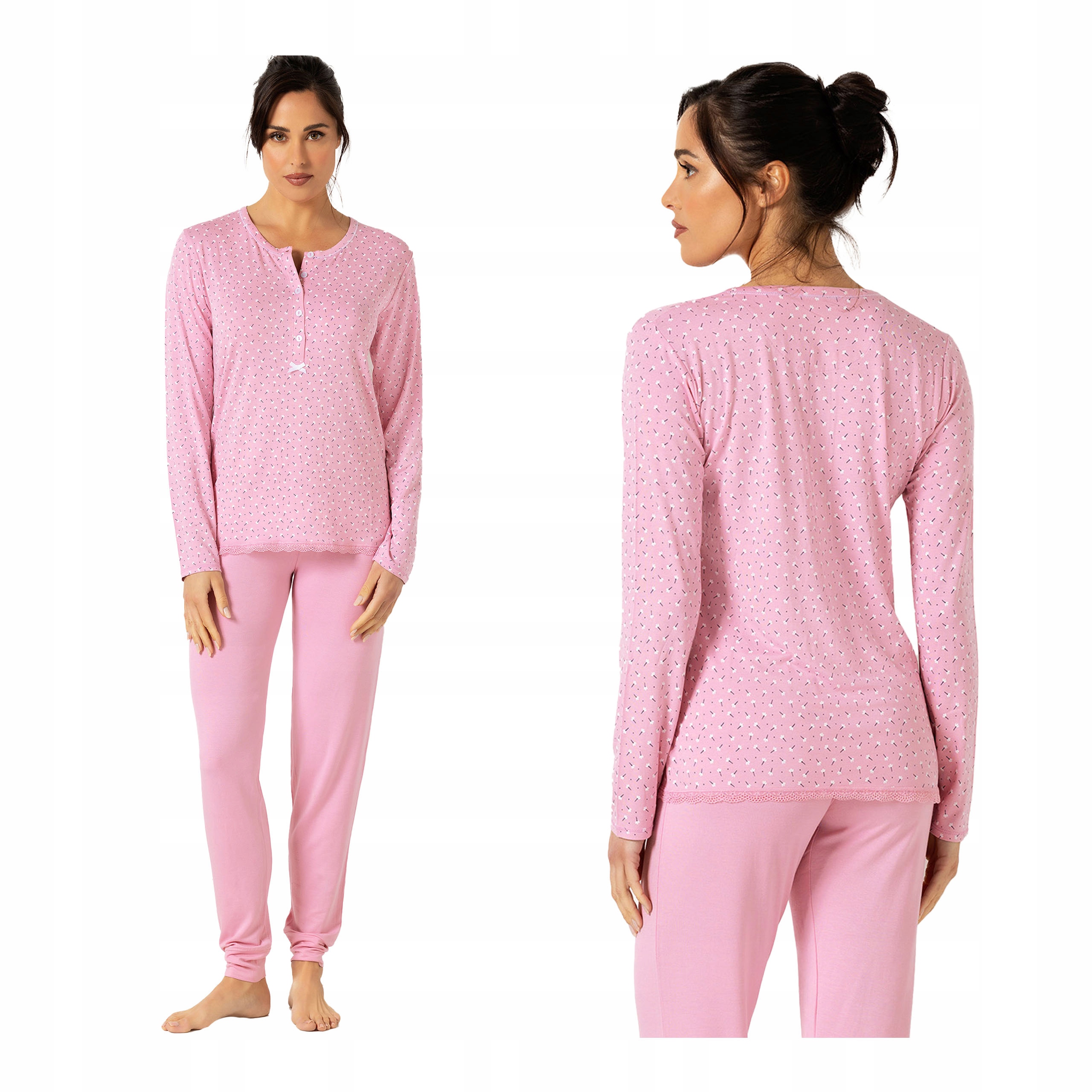 Dámské dvoudílné pyžamo s dlouhými kalhotami, dlouhý rukáv, velikost M, růžová