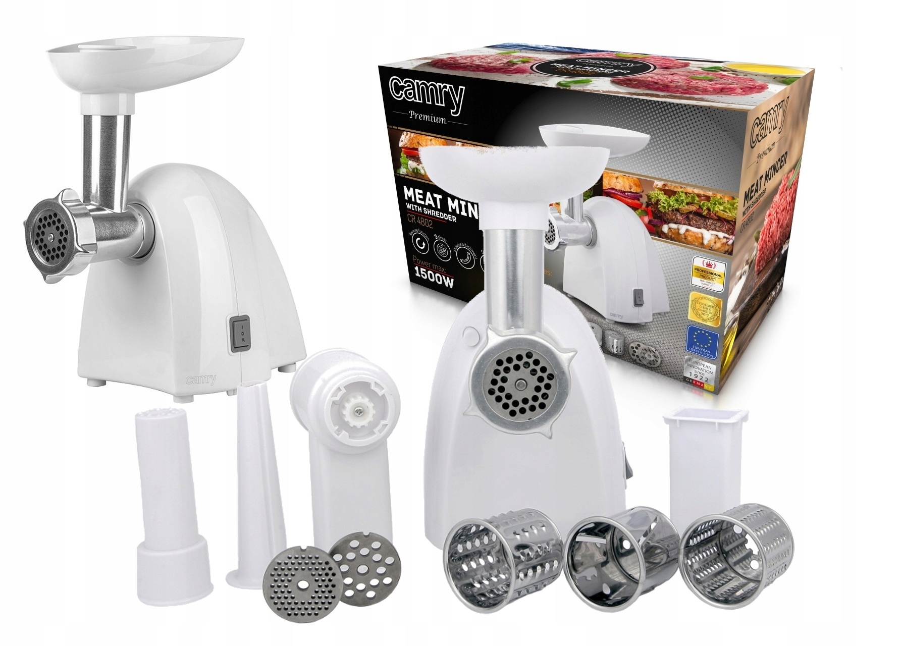 Elektrický mlynček na mäso 1500 W s krájačom, reverzný režim