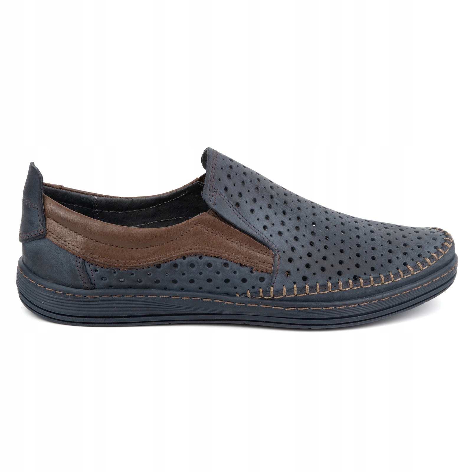 Pánské kožené ažurové mokasíny na léto Polské 590MP námořnická modrá 40