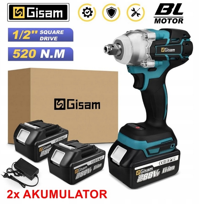 Bezkartáčový rázový uťahovák Gisam 520n 2x Akumulátor