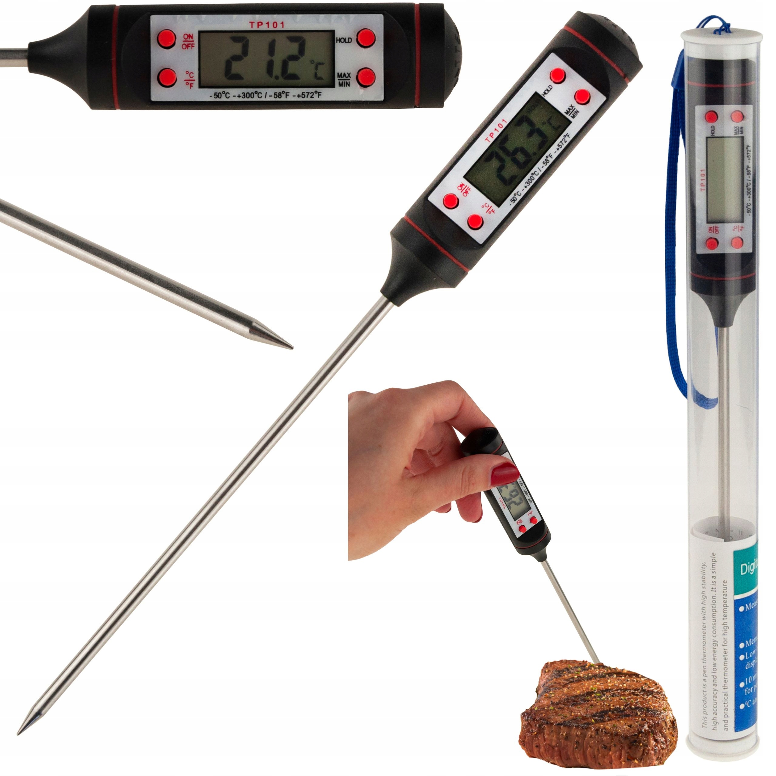 TERMOMETR SZPILKOWY LCD KUCHENNY MIĘSA WINA