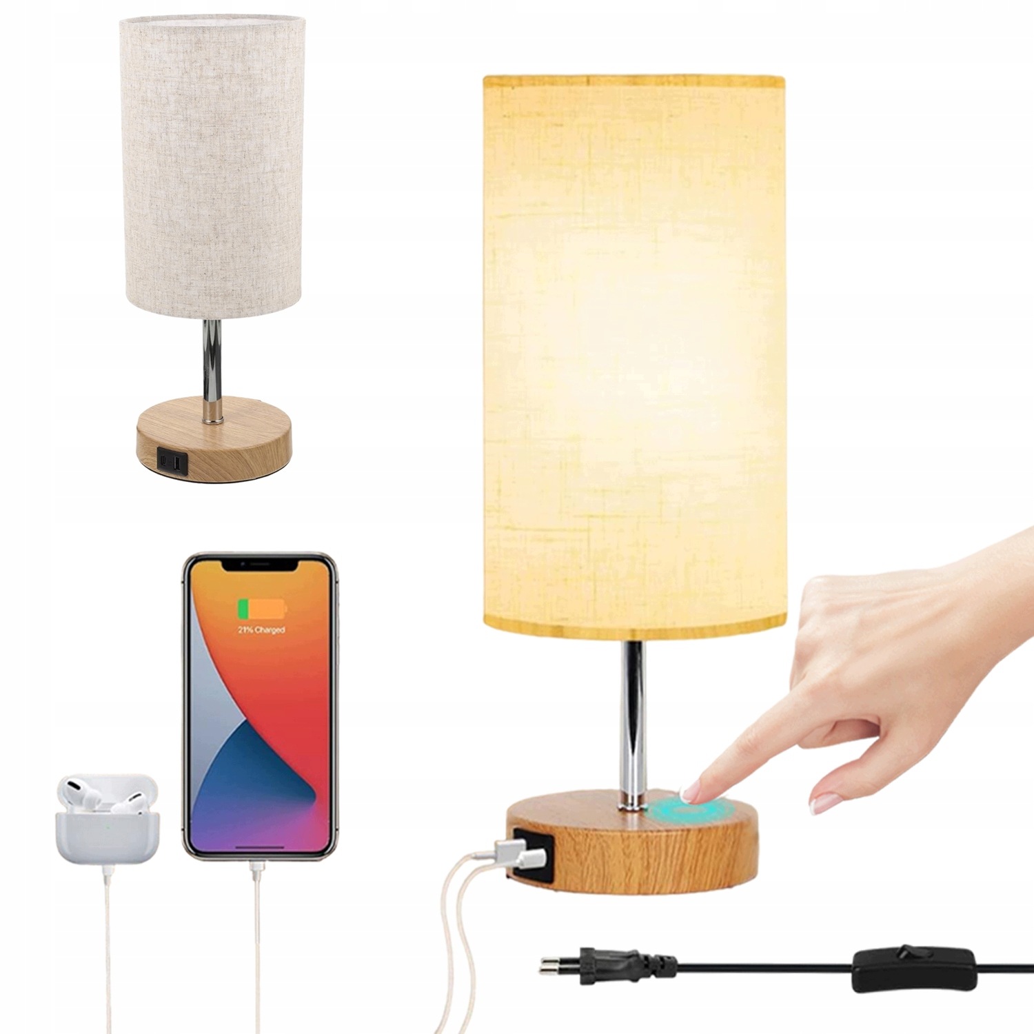 stylová noční lampa na stůl s lněným stínítkem, moderní loftová lampa do ložnice