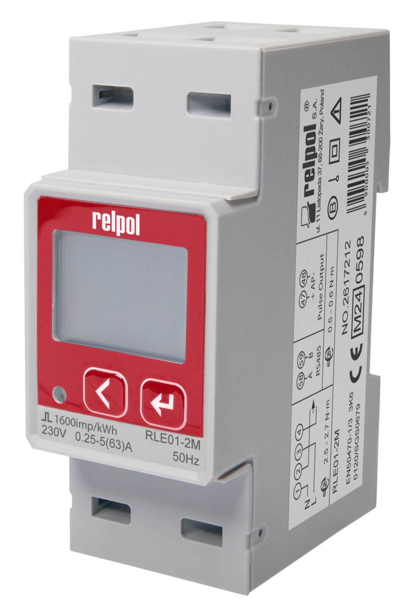 Jednofázový digitálny merač elektrickej energie RLE01-2M MID, Ce, 63A, R