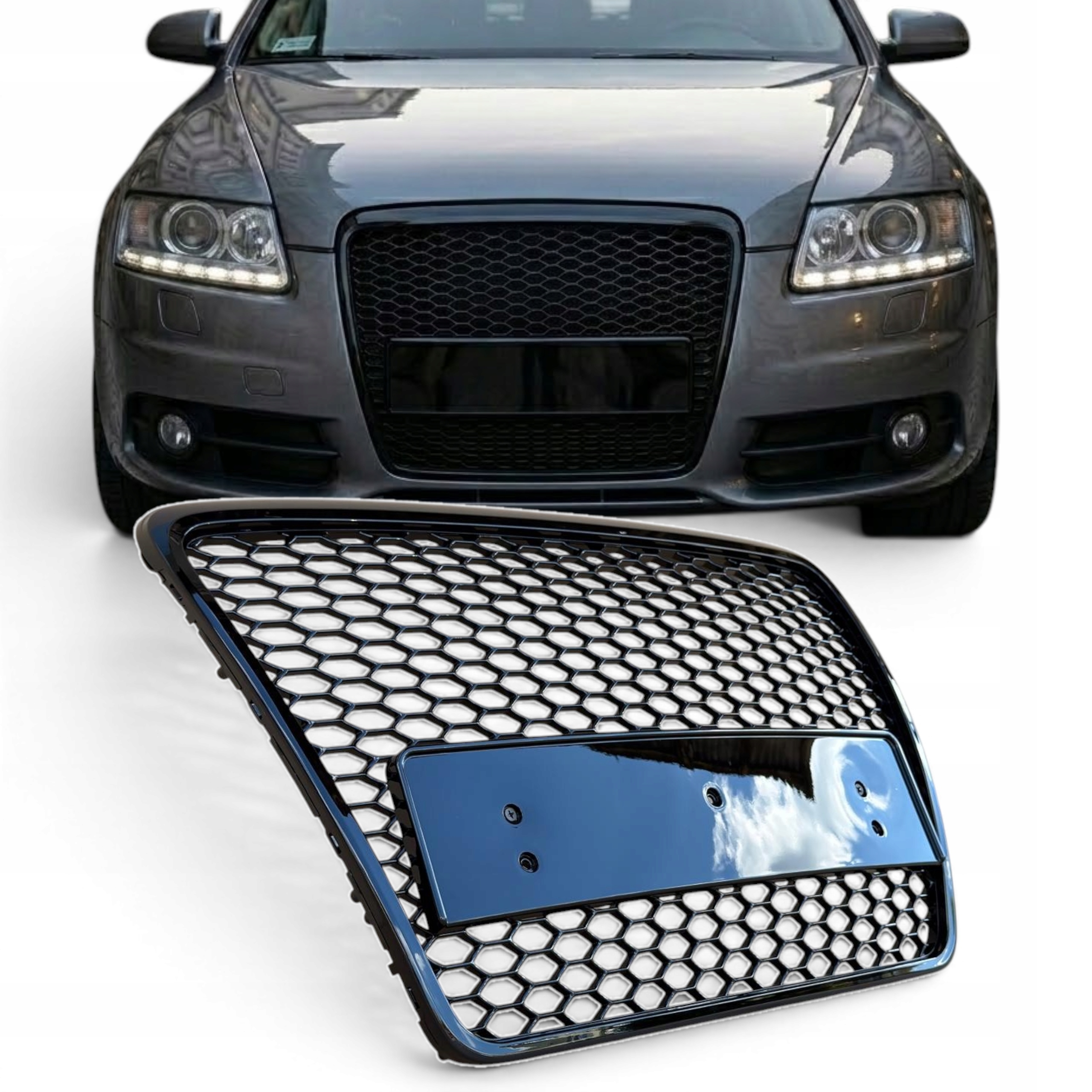 Audi A6 C6 2004-2008 Grill Medová Plástev Černý Lesk Rs Atrapa Nárazníku