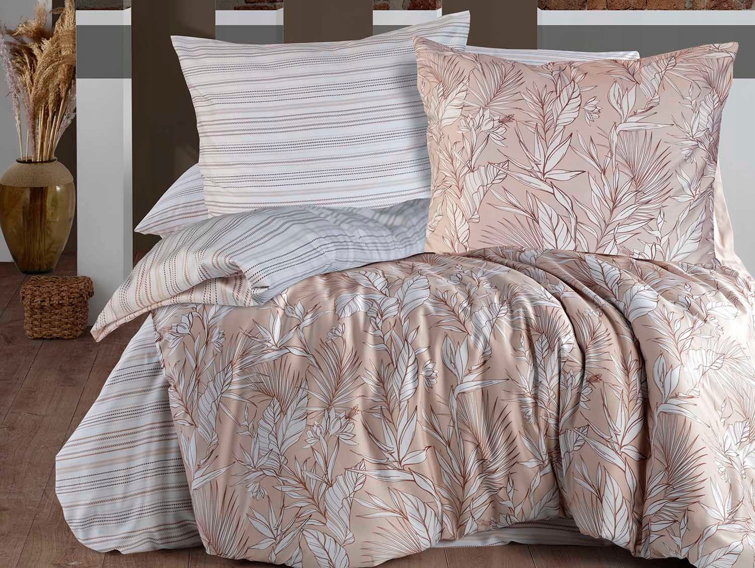 Posteľná Bielizeň bavlnená saténová Palmira 220x200 Exclusive biela béžová s pruhmi