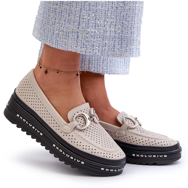 Dámské Kožené Mokasíny Na Platformě S Ozdobou S.barski LR750 Béžové 40