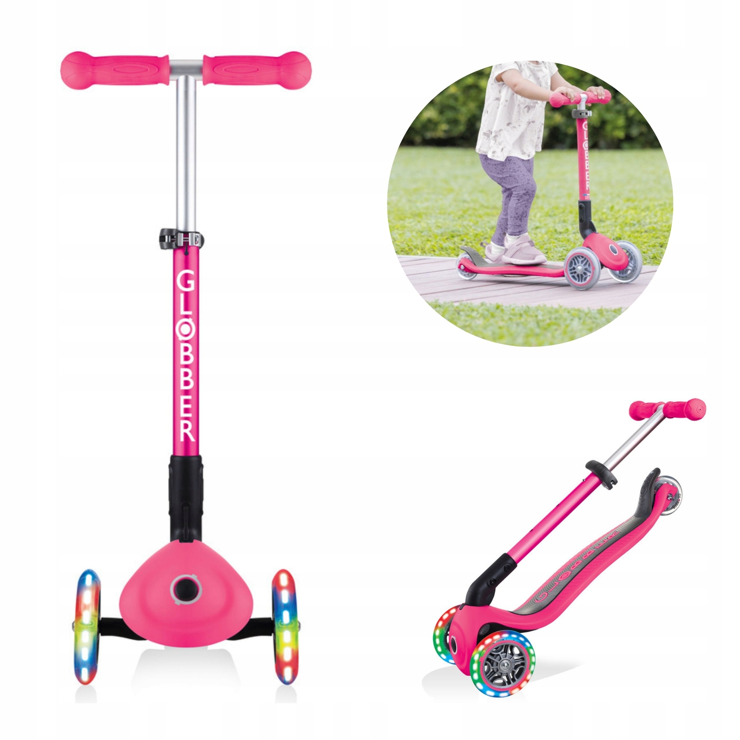 Hulajnoga dla dziecka balansowa regulowana kółka Led Globber Junior różowa