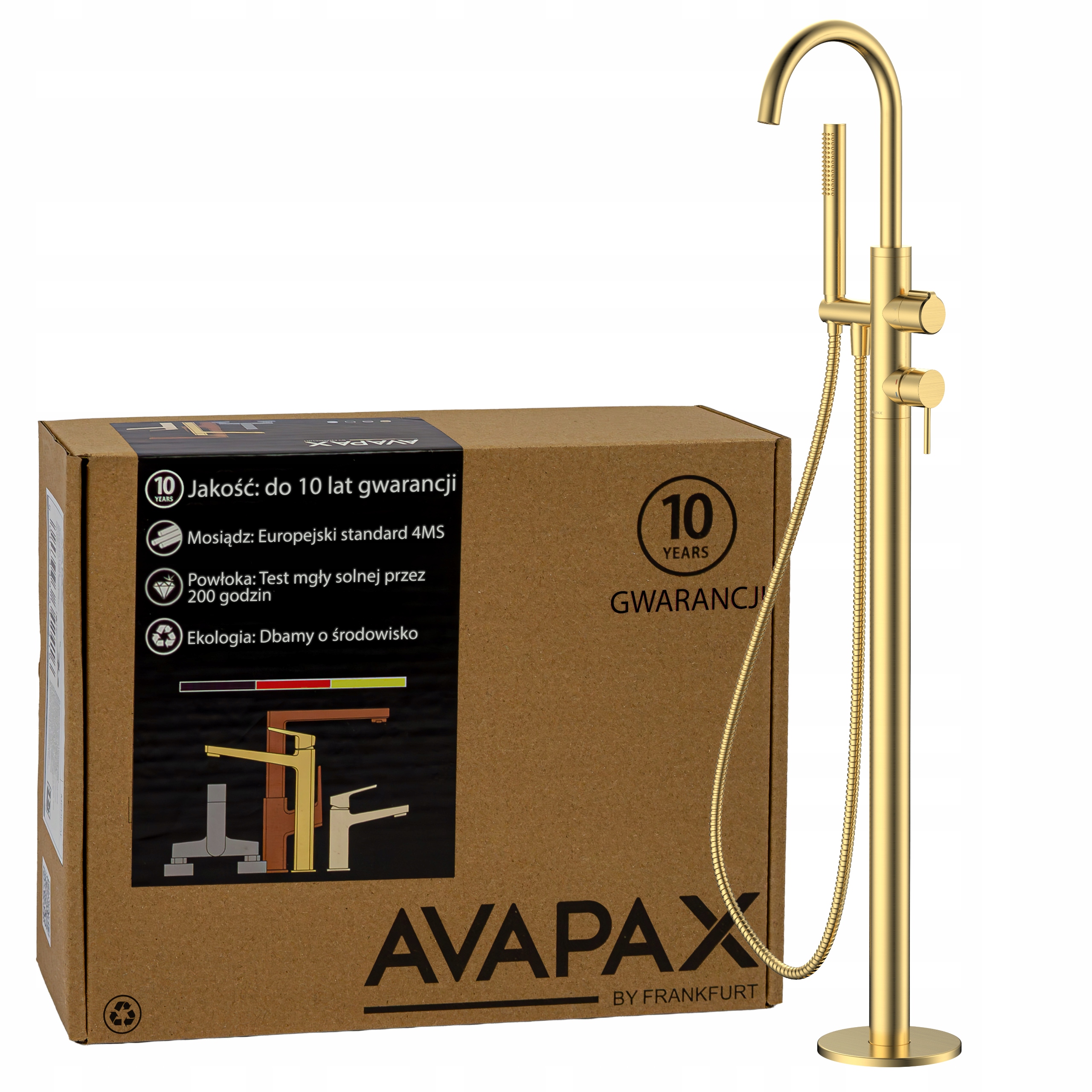 Volně stojící podlahová vanová baterie Zlatá kartáčovaná sprcha Avapax