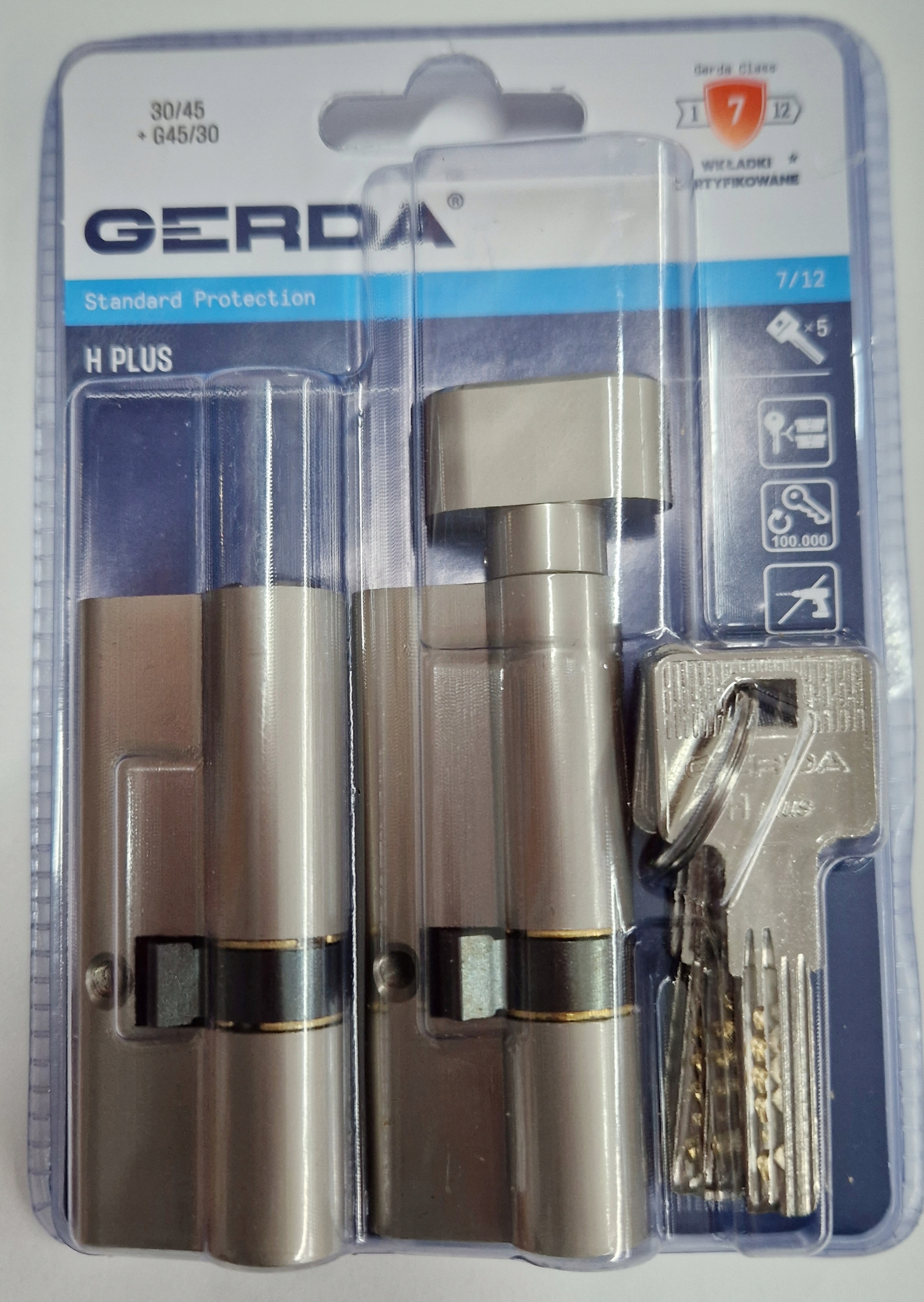 Wkładki Gerda H Plus Zestaw 45G/30 i 30/45 Satyna system jednego klucza