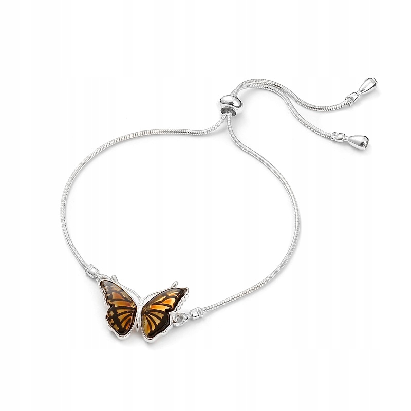 Stříbrný Náramek S Motýlem A Jantarovým Kámenem