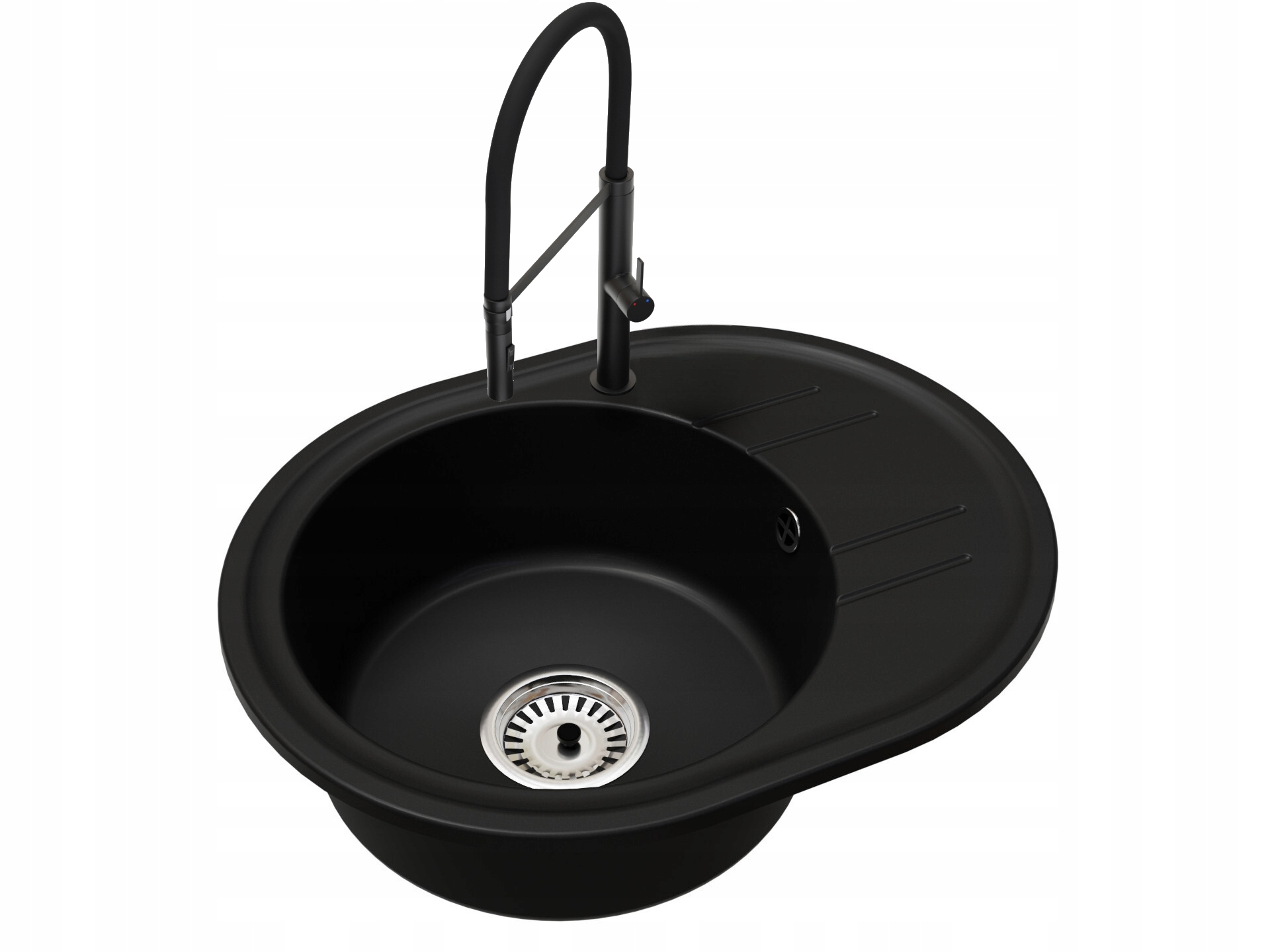 Kuchyňský dřez Jednokomorový Bella Sifon Baterie Spiral Černá