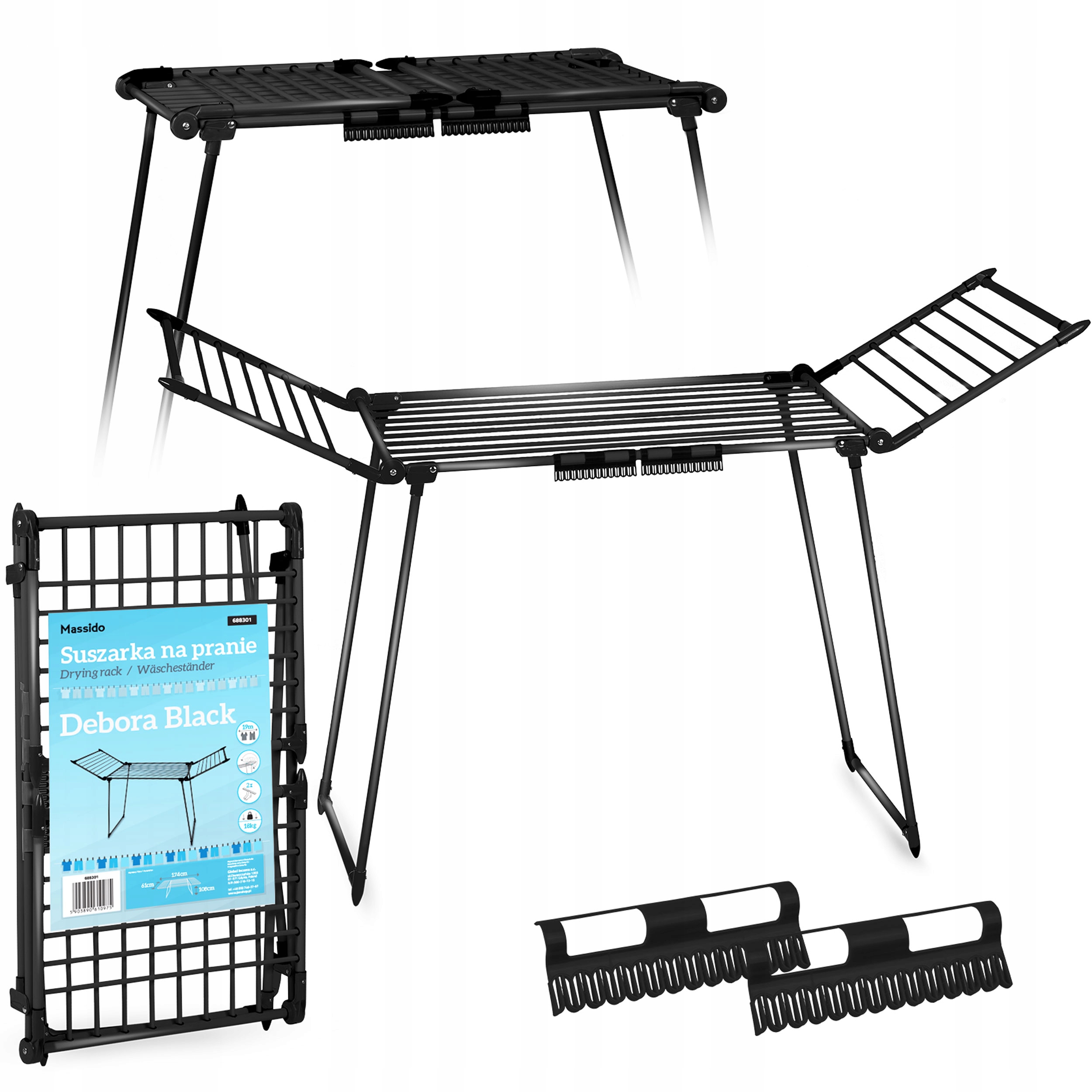 Suszarka Na Pranie Stojąca Do Ubrań Balkonowa Duża 19m Czarna Slim