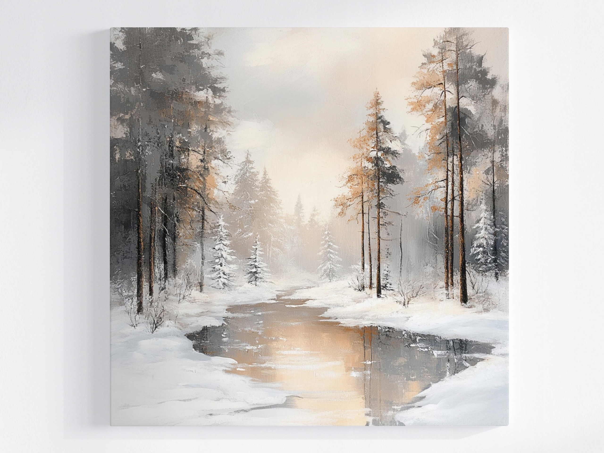 Obraz Na Plátně Canvas Zima Smrkový Les Sníh Řeka Příroda Mráz 80x80