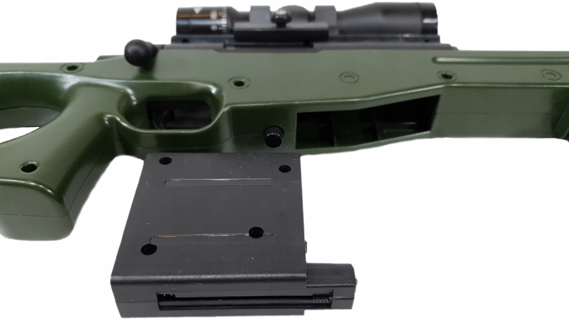 KARABIN SNAJPERKA AWP NA KULKI ASG + PISTOLET LASER + KULKI 800 szt. GRANAT Wysokość produktu 27 cm