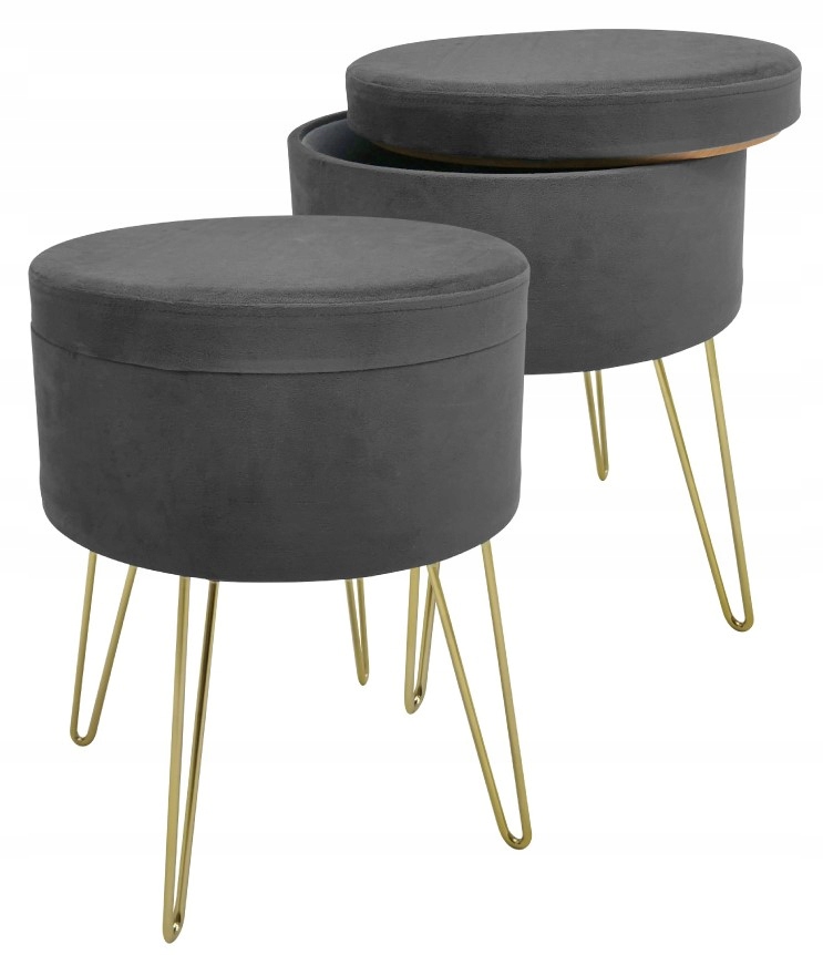 

Tapicerowana Okrągła Pufa Stolik 2w1 Złote Nogi