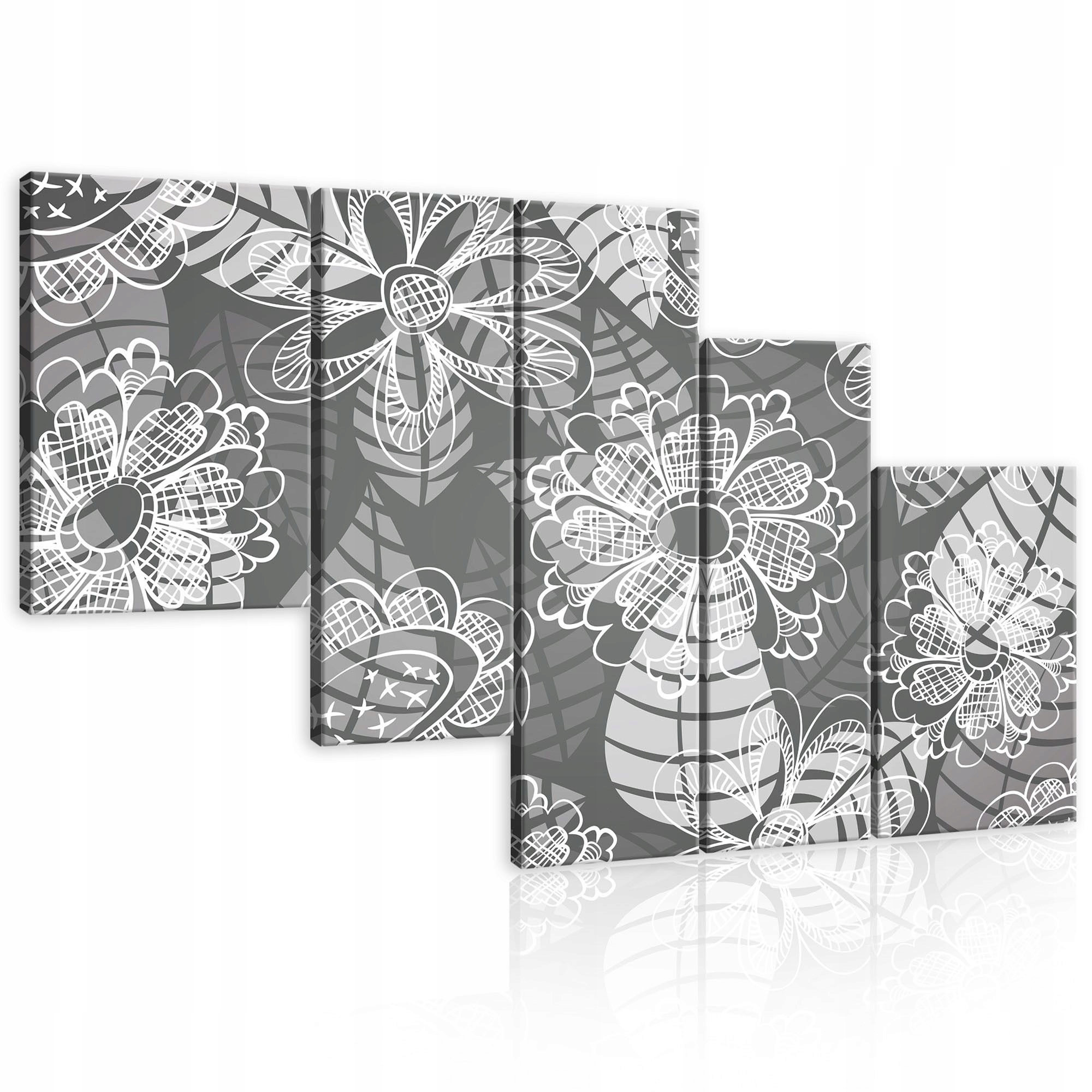 Obraz 170x100 Květinová mozaika botanická šedá, černá a bílá, moderní