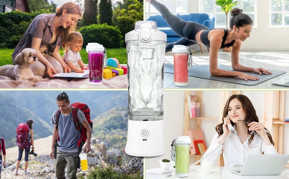 PRZENOŚNY BLENDER 600 ML, 4000mAh Baterie, ŁADOWANY PRZEZ USB(WHITE) Wysokość produktu 28.5 cm