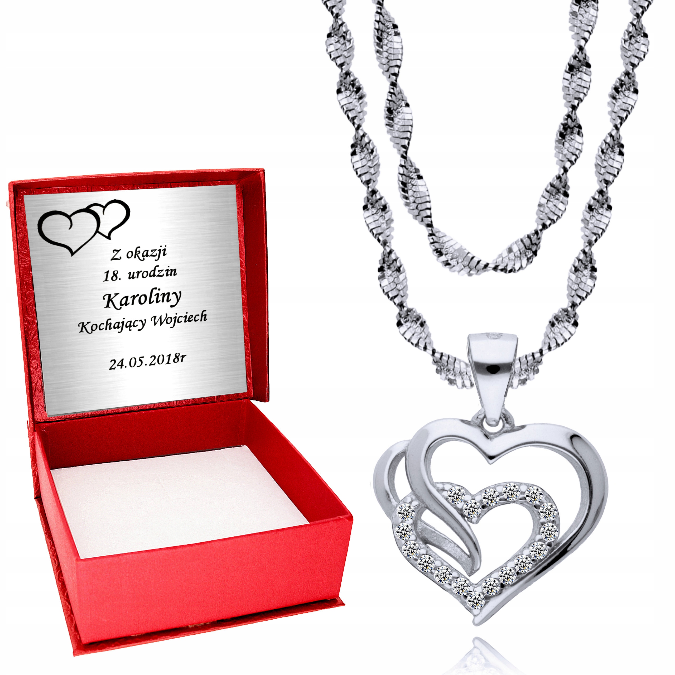 

Srebrny Naszyjnik 925 Wisiorek Serce Srebro Grawer