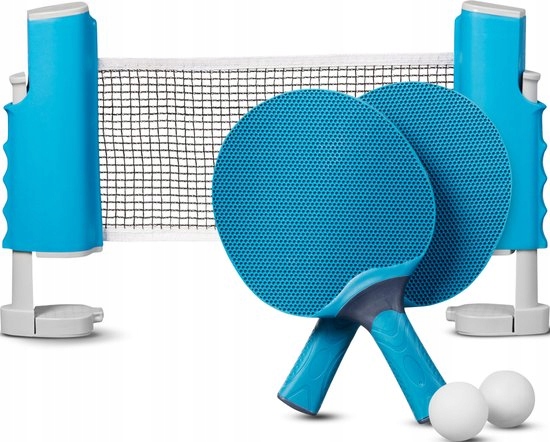 ZESTAW DO TENISA STOŁOWEGO PING PONG 2x PALETKI PIŁECZKI SIATKA ROZKŁADANA Kolor dominujący niebieski