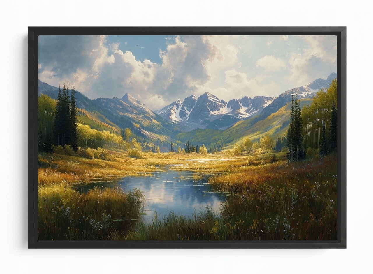 Obraz Rám Americká Krabička Hory Jezero Údolí Panorama Sníh Vrcholy 60x40