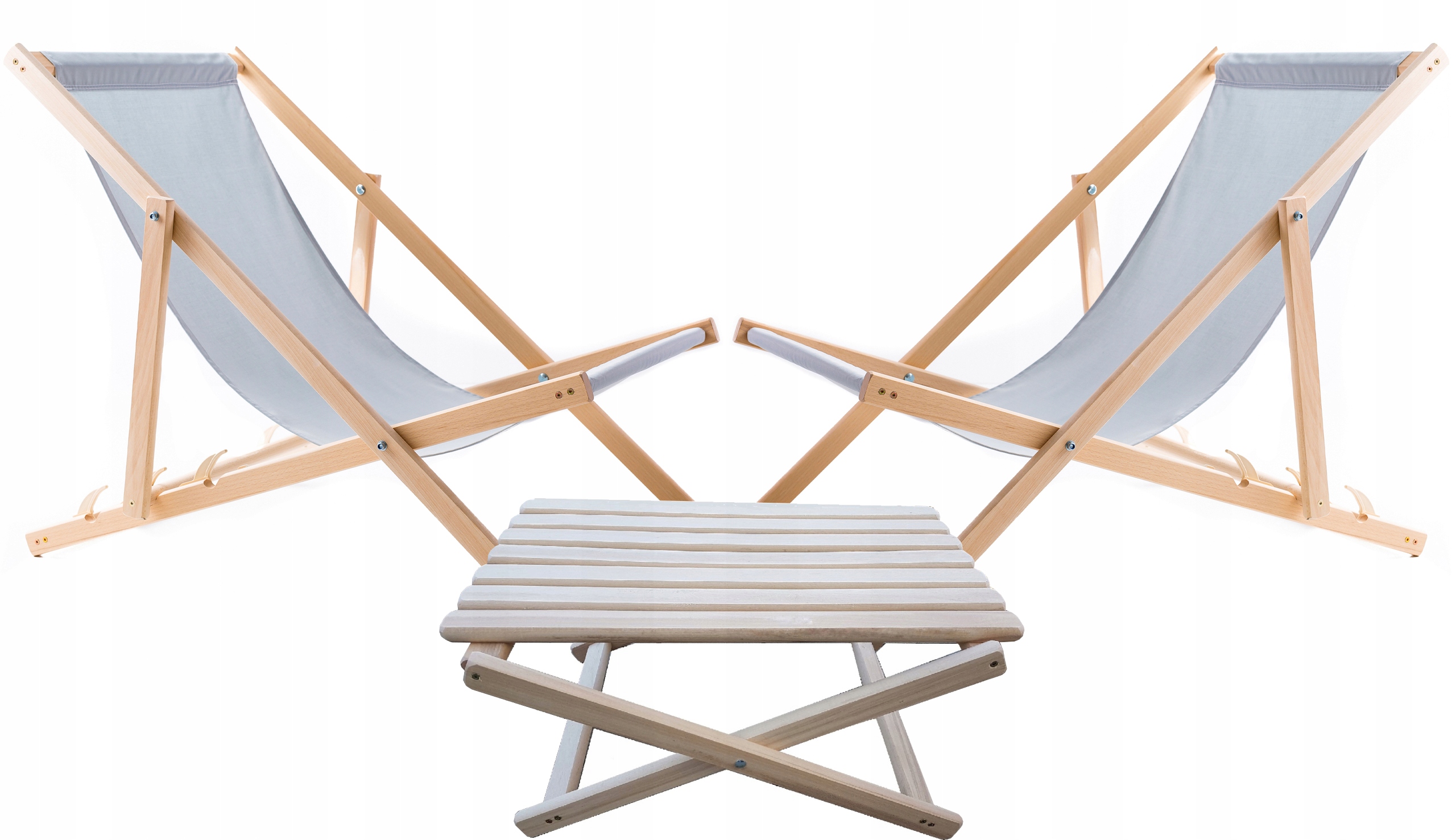 2X Ležadlo Plážové Záhradné Drevené Woodok Svetlo-sivé Kávový Stolík