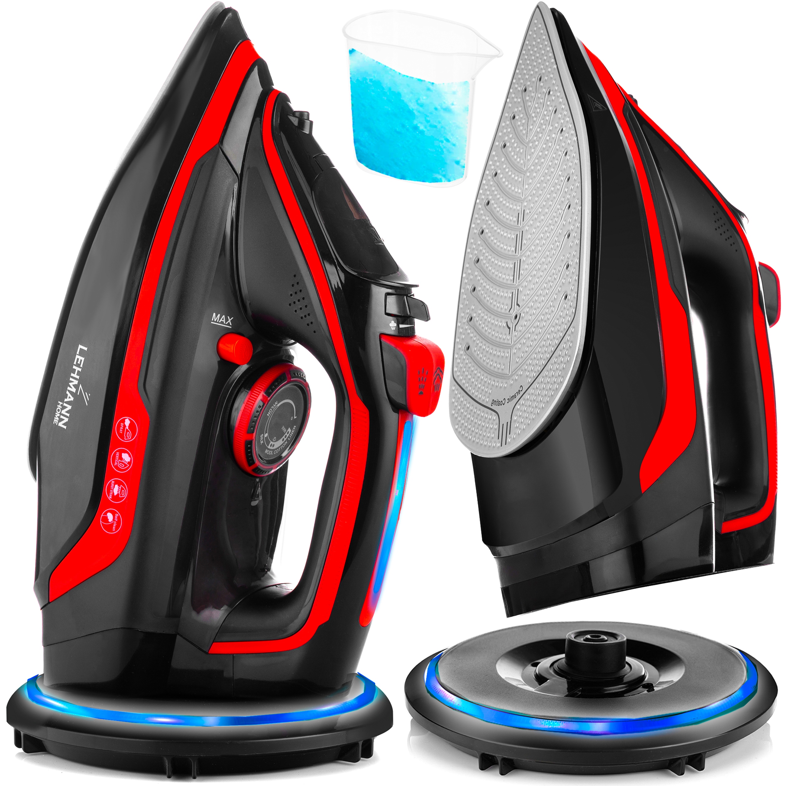 Żelazko Bezprzewodowe Parowe Duża Stopa Moc 3000 Ceramiczna Powłoka Lehmann