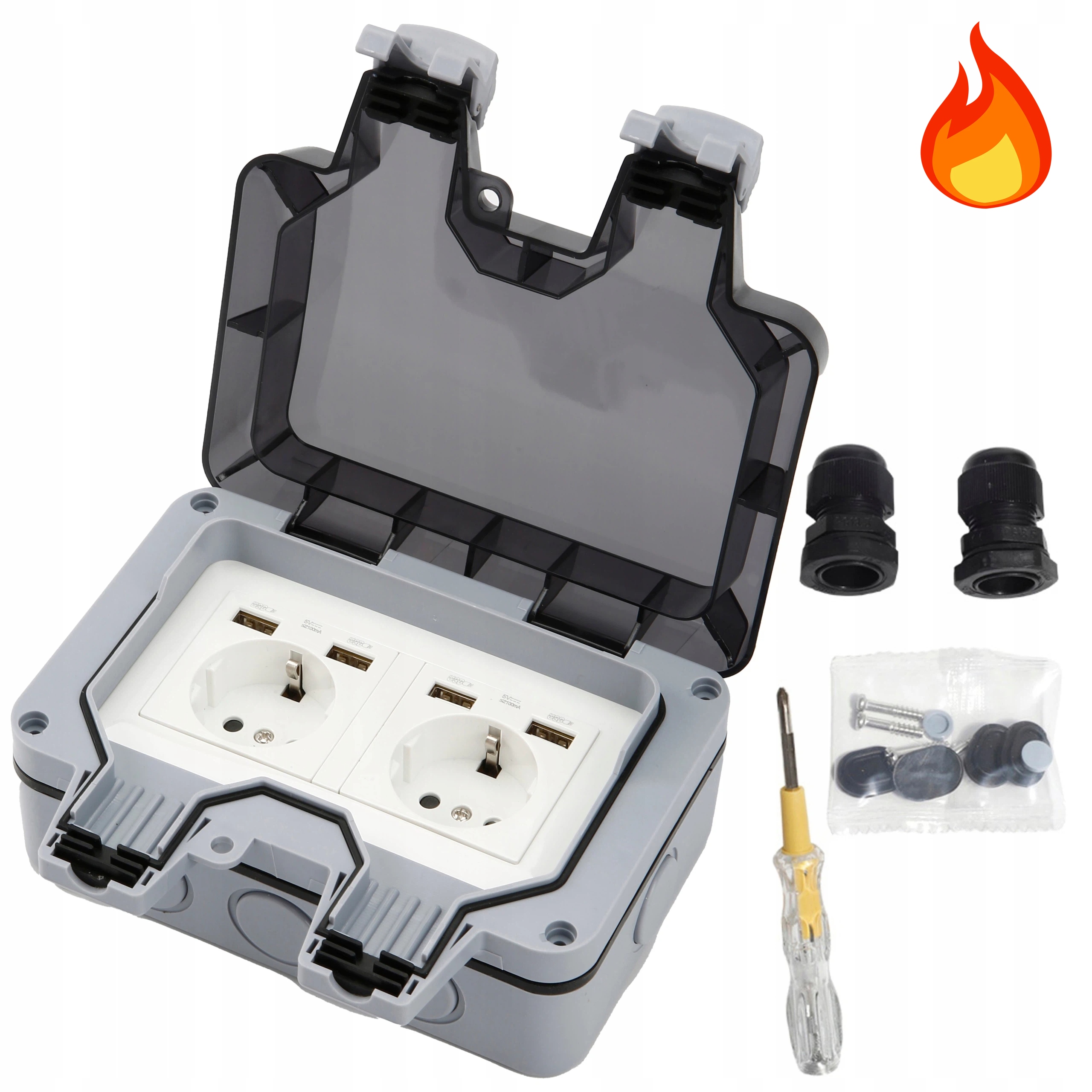 IP66 Kontrolní Světlo Voděodolné Venkovní Zahradní Zásuvka 2 Otvory