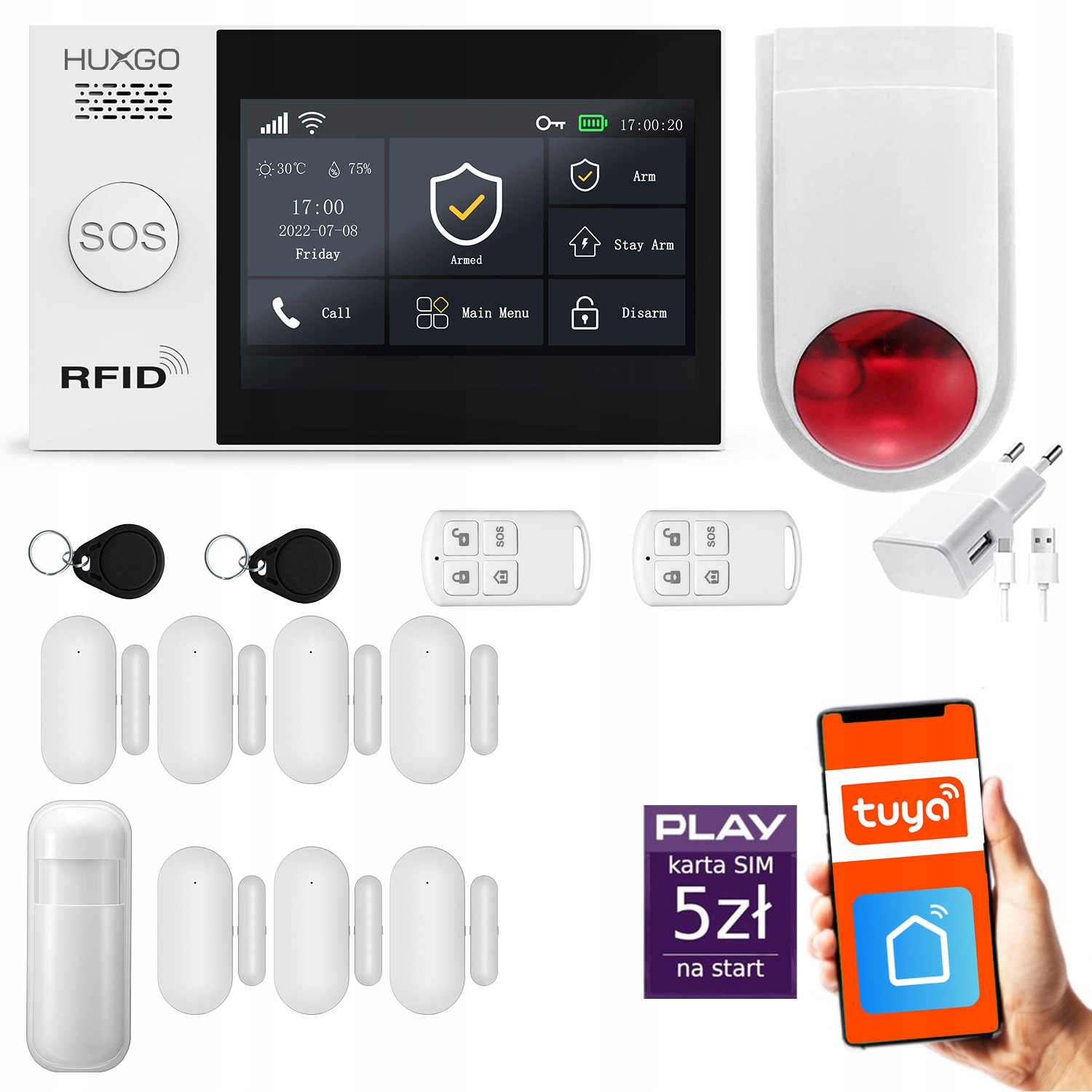 Alarm bezprzewodowy WiFi Gsm 4G, Tuya, zestaw alarmowy Huxgo HXA007 D7WS