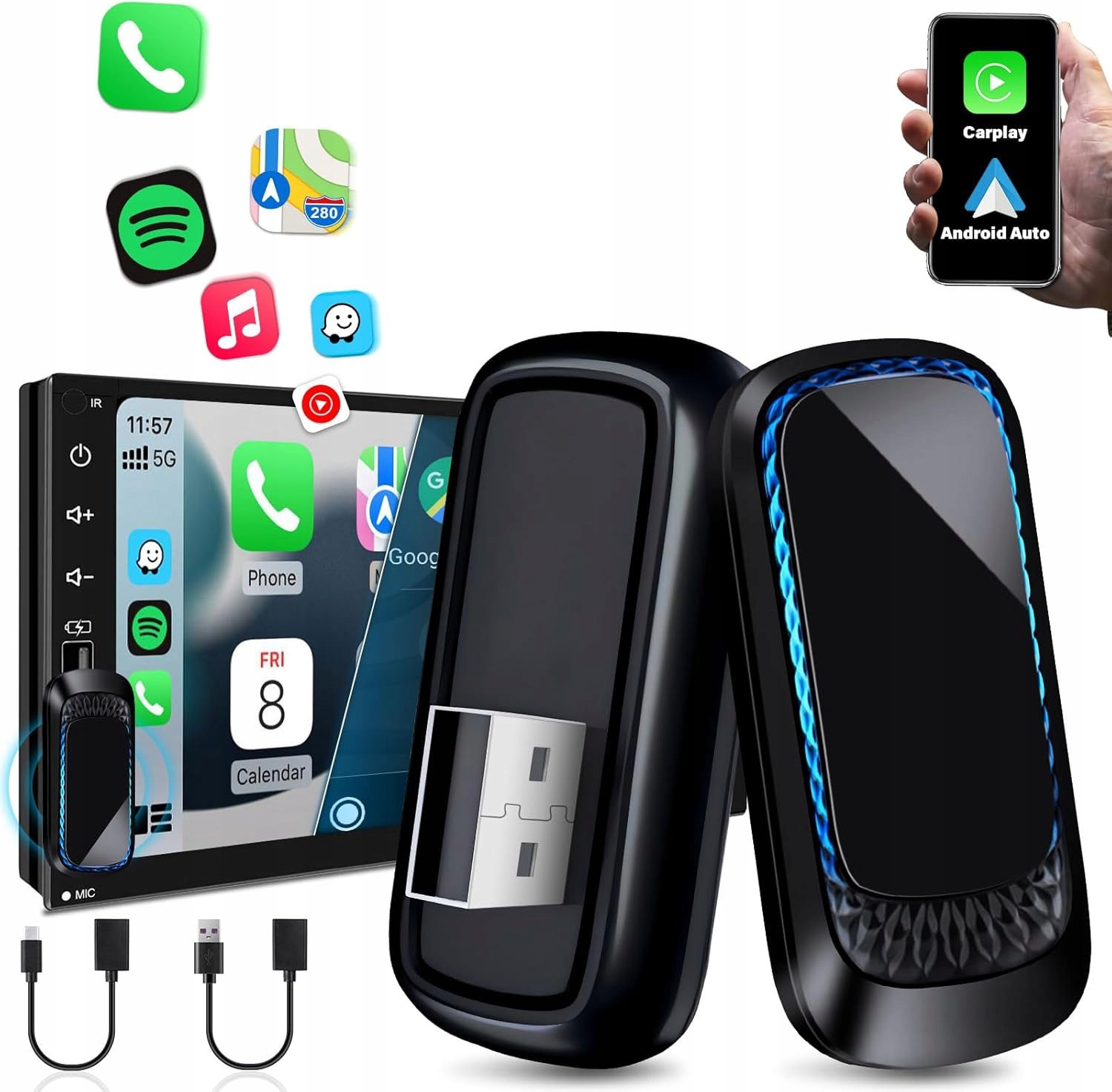 Bezdrátový Led adaptér CarPlay Bluetooth Android Auto Vtopek pro Apple Ios