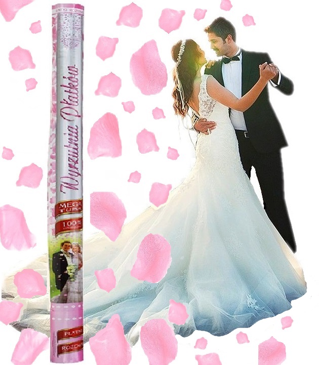 WYSTRZAŁOWE KONFETTI PŁATKI RÓŻ na ŚLUB 80cm x4 Stan opakowania oryginalne