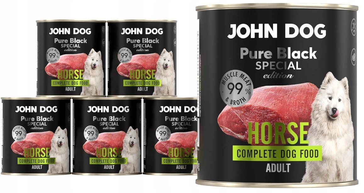 Pure Black karma mokra dla dorosłego psa z koniną John Dog 6 x 800 g