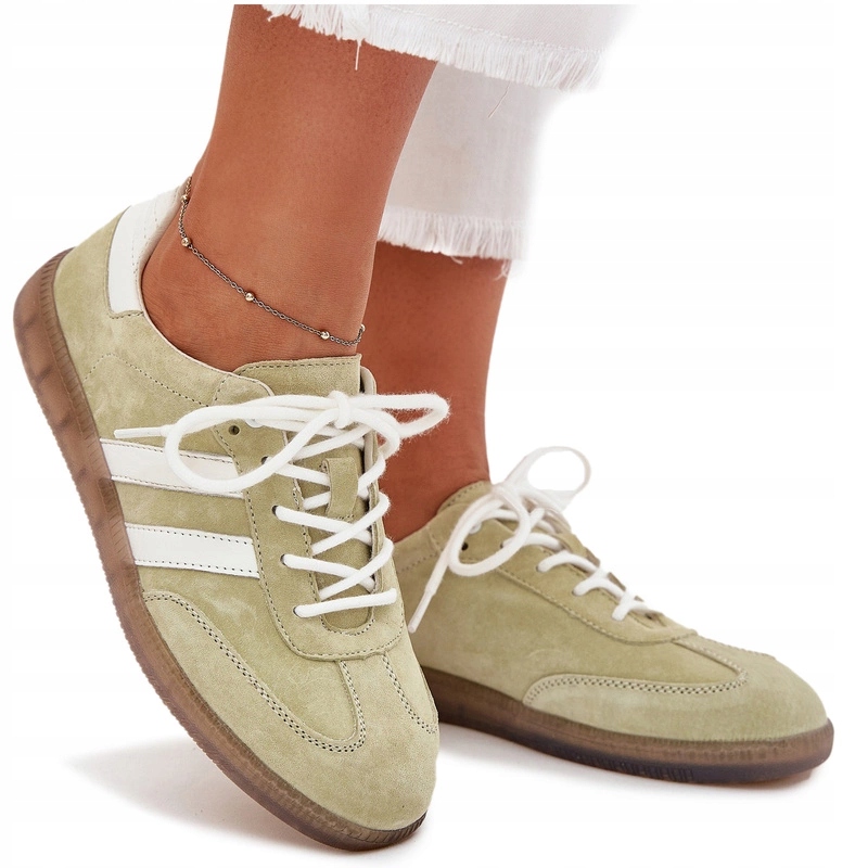 Dámské Nízké Tenisky Z Přírodní Kůže, Módní, Limetkové, Velikost 37