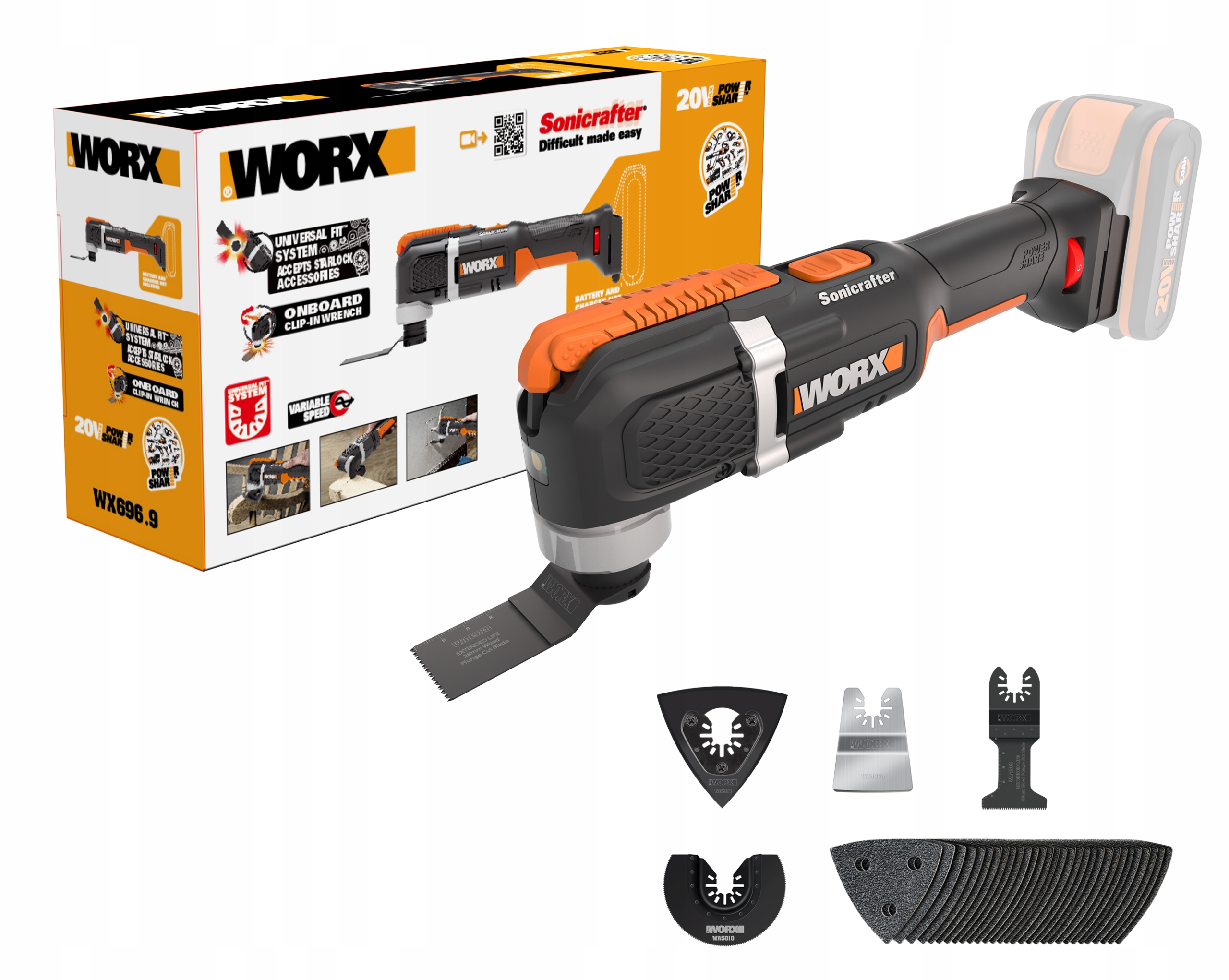 

Narzędzie wielofunkcyjne Worx WX696.9 Szlifierka