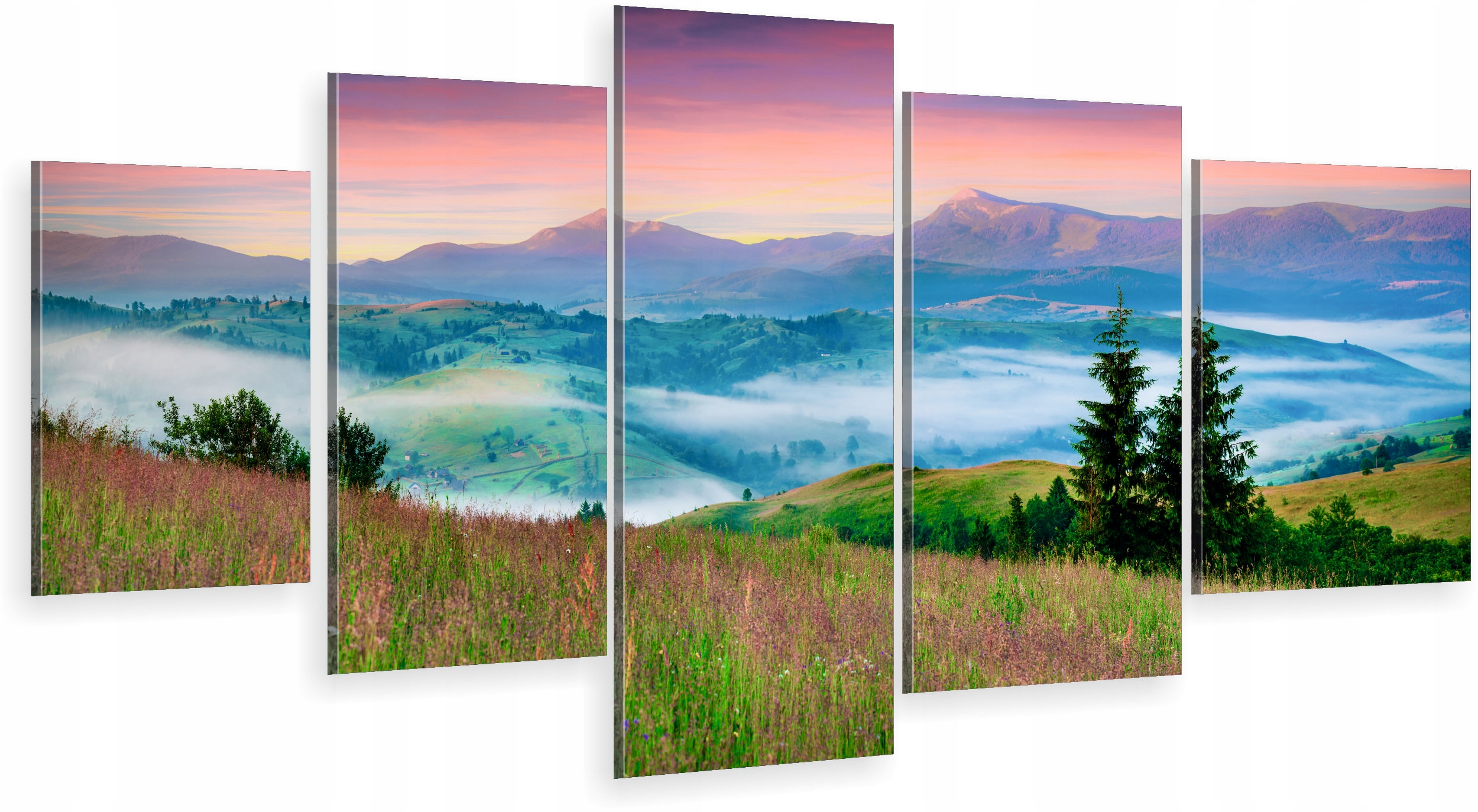 

Tryptyk 5-CZĘŚCI Obraz góry panorama mgła karpaty