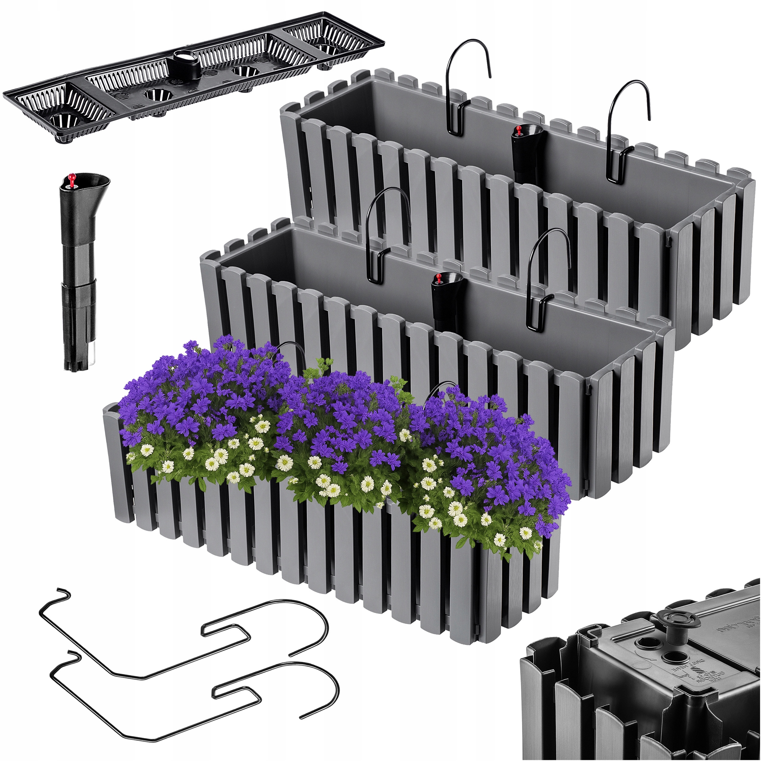 3x Balkonový Truhlík Květináč 60 cm Květináč Květináče Zábradlí Balkon Šedá