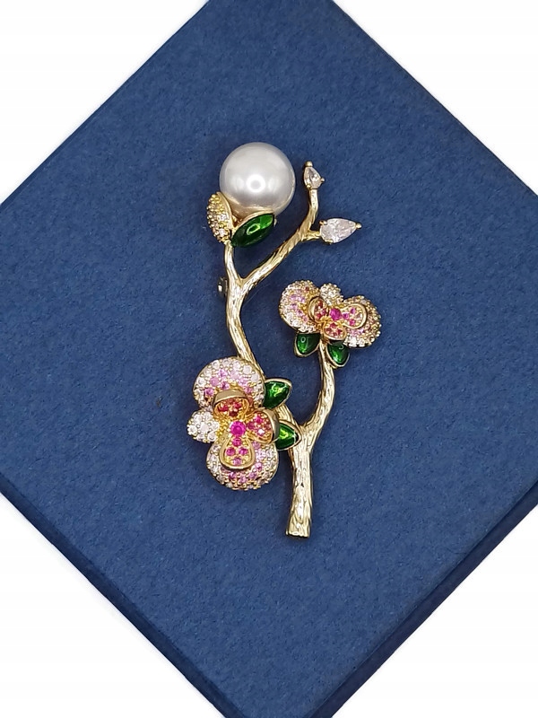 Luxusní Brož Květy Orchidej Zlatá 14K Gp Krabička Jako Dárek