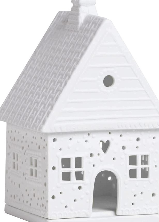 Porcelánový Domeček Na Svíčku Bílý Vánoční Svícen 14 CM