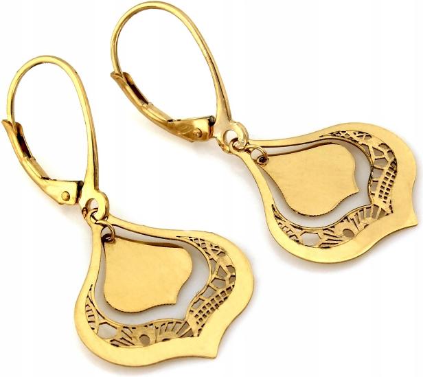 Náušnice zlaté 585 závěsné pohyblivé originální 14K elegantní jako dárek